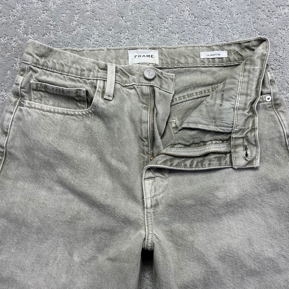 FRAME Le Jane Crop Jeans Womens 27 Stoned Moss Green High Rise Straight Leg